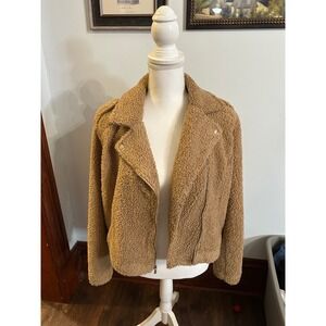Lauren Conrad Women's Brown Fuzzy Moto Jacket Size Large